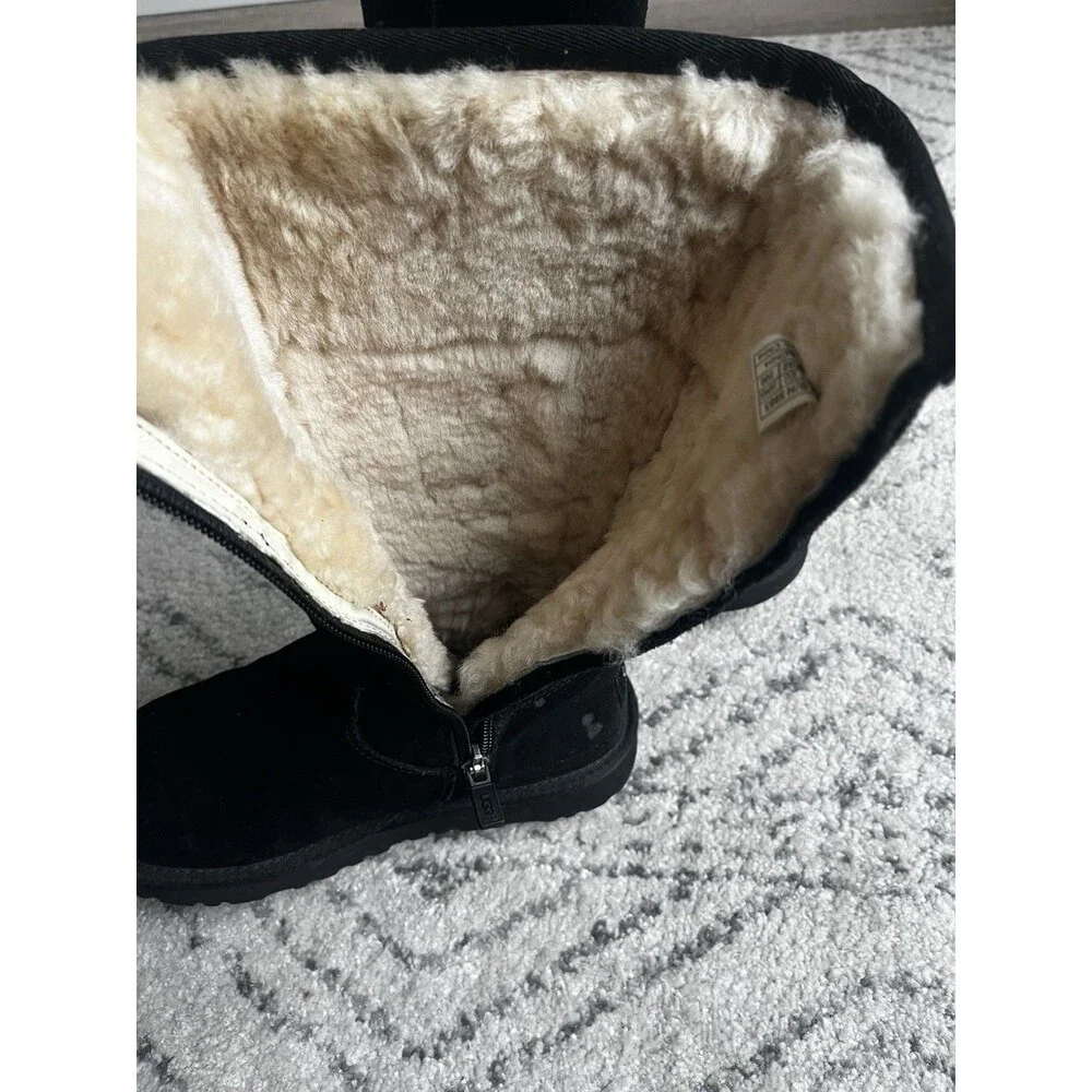 UGG Kids Ultimate Tall Boots Black Suede Shearling Zipper Size 2 Youth S/N 5983